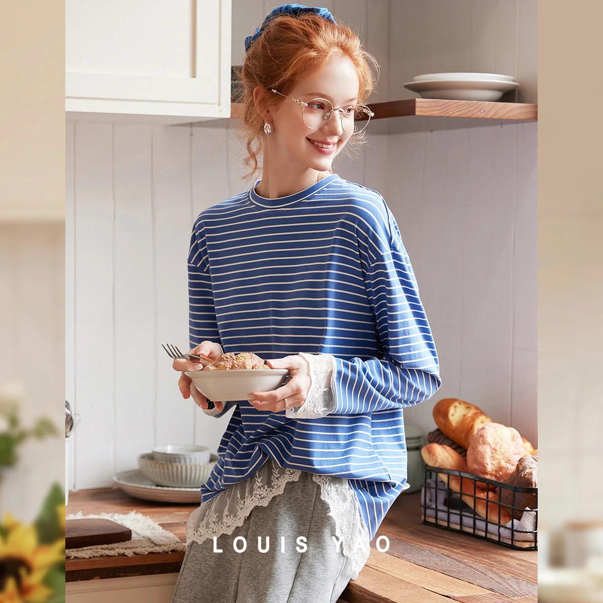 T-shirts pour femmes LOUIS YAO aux couleurs contrastées, collection automne 2025, à rayures et dente
