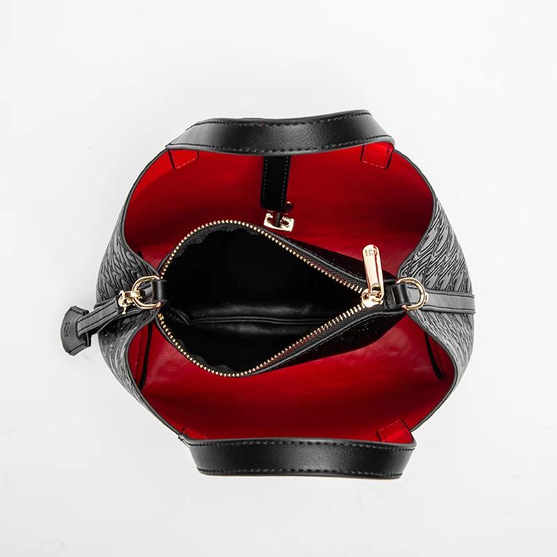 Sac à bandoulière pour femmes, nouveau sac à main noir en relief, portefeuille de banlieue à double 