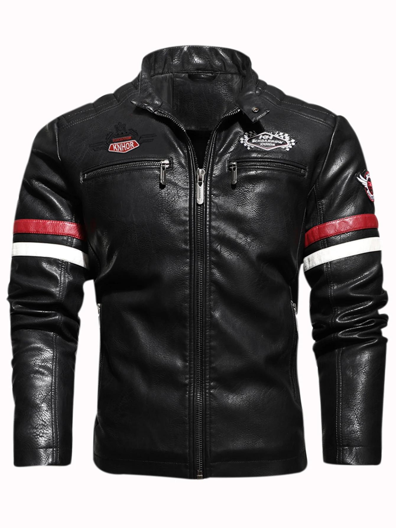 Veste de motard mince en cuir PU pour hommes, course de moto, couleur littérature