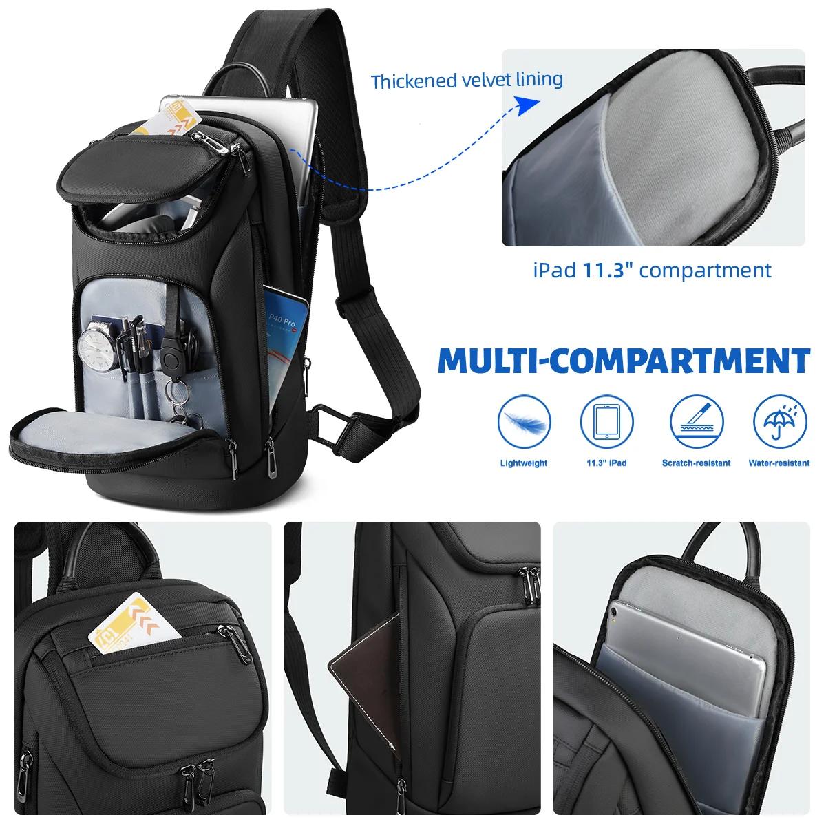 HcanKcan sac à bandoulière pour hommes d'affaires sac de poitrine étanche à la mode pour IPad 11 pou
