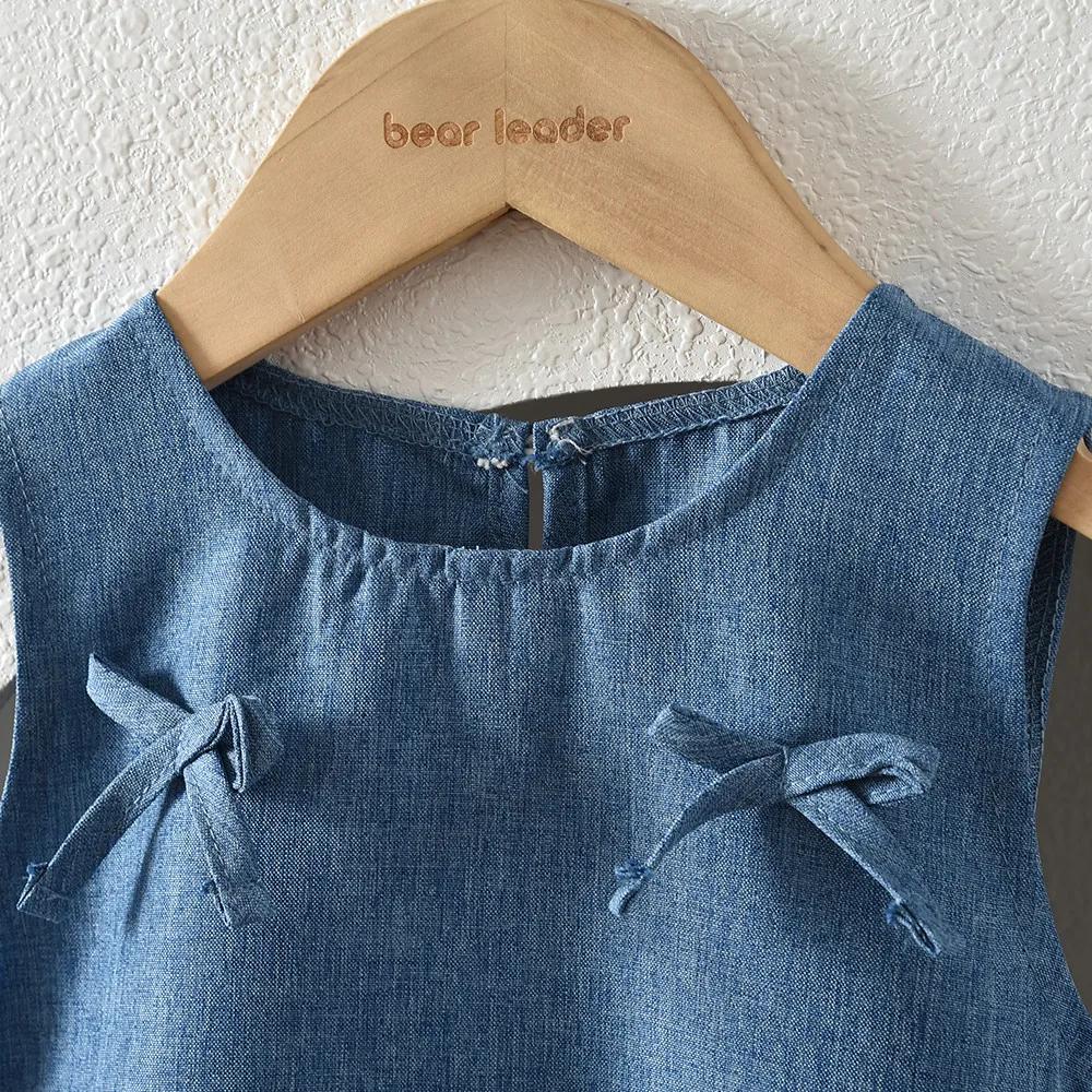 Nouvelle Robe Princesse d'Été Bleue Décontractée pour Filles, Col Rond, Sans Manches, avec Nœud et D