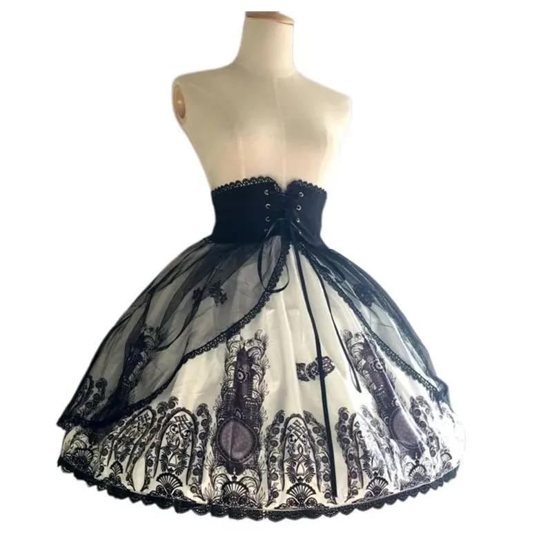 Femmes filles Lolita creux feuille de Lotus dentelle Cage à oiseaux os de poisson jupe Cosplay robe 