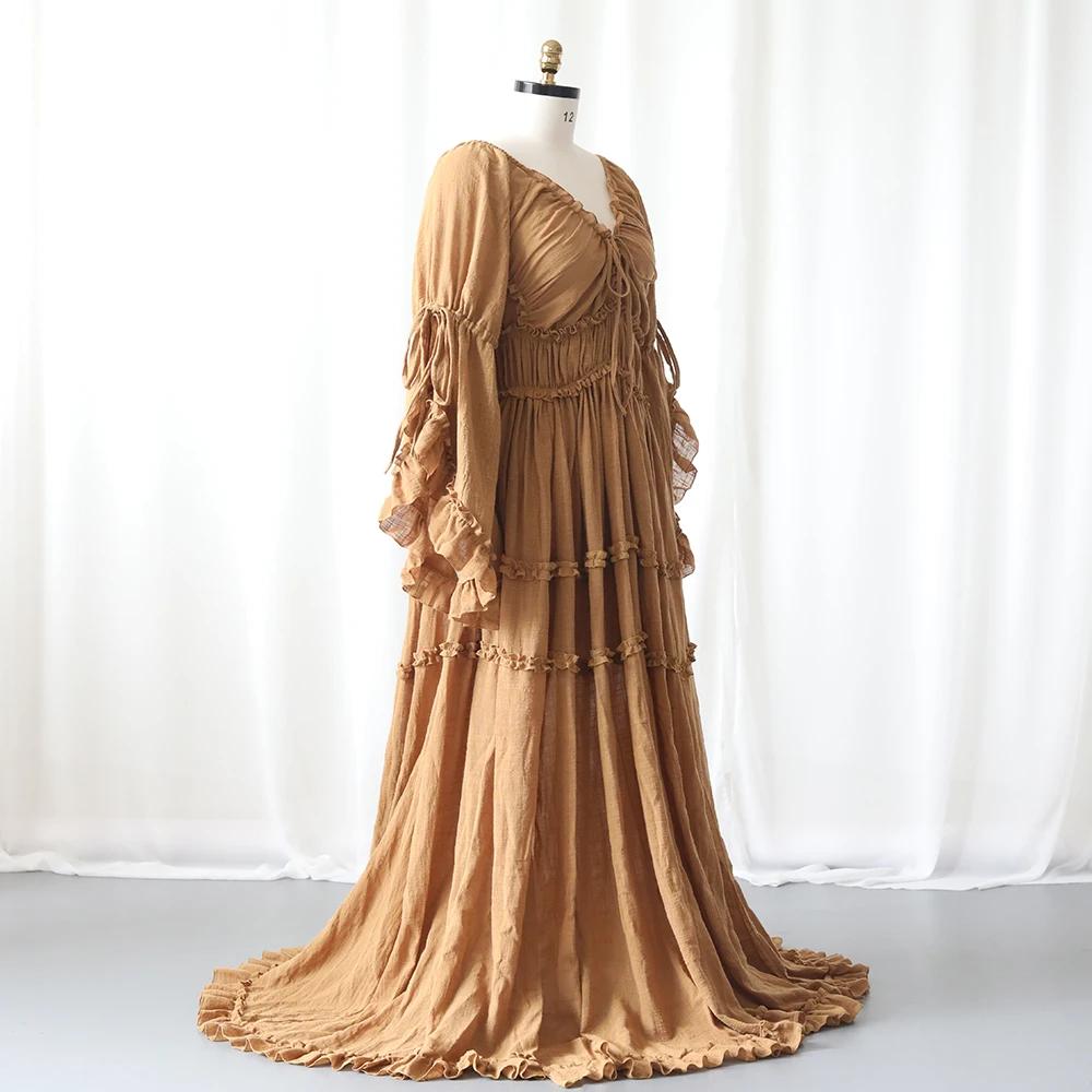 Robe de maternité fluide style Boho, manches longues, à volants, Maxi, robe de grossesse, réception-