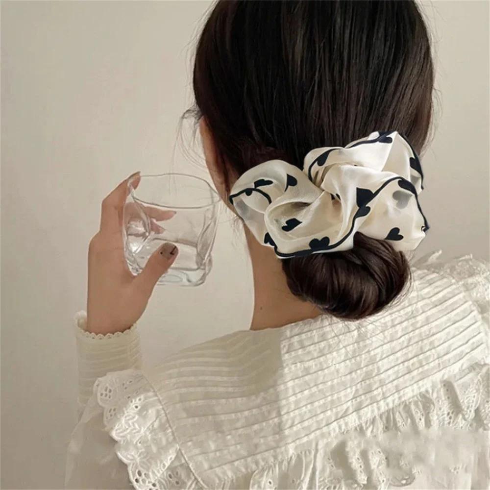 Chouchous en tissu doux minimaliste pour femmes, chouchous pour cheveux imprimés à pois floraux avec