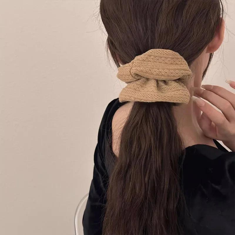 Élastique à cheveux volumineux style vintage pour femmes, motif tricoté, accessoire de mode pour che