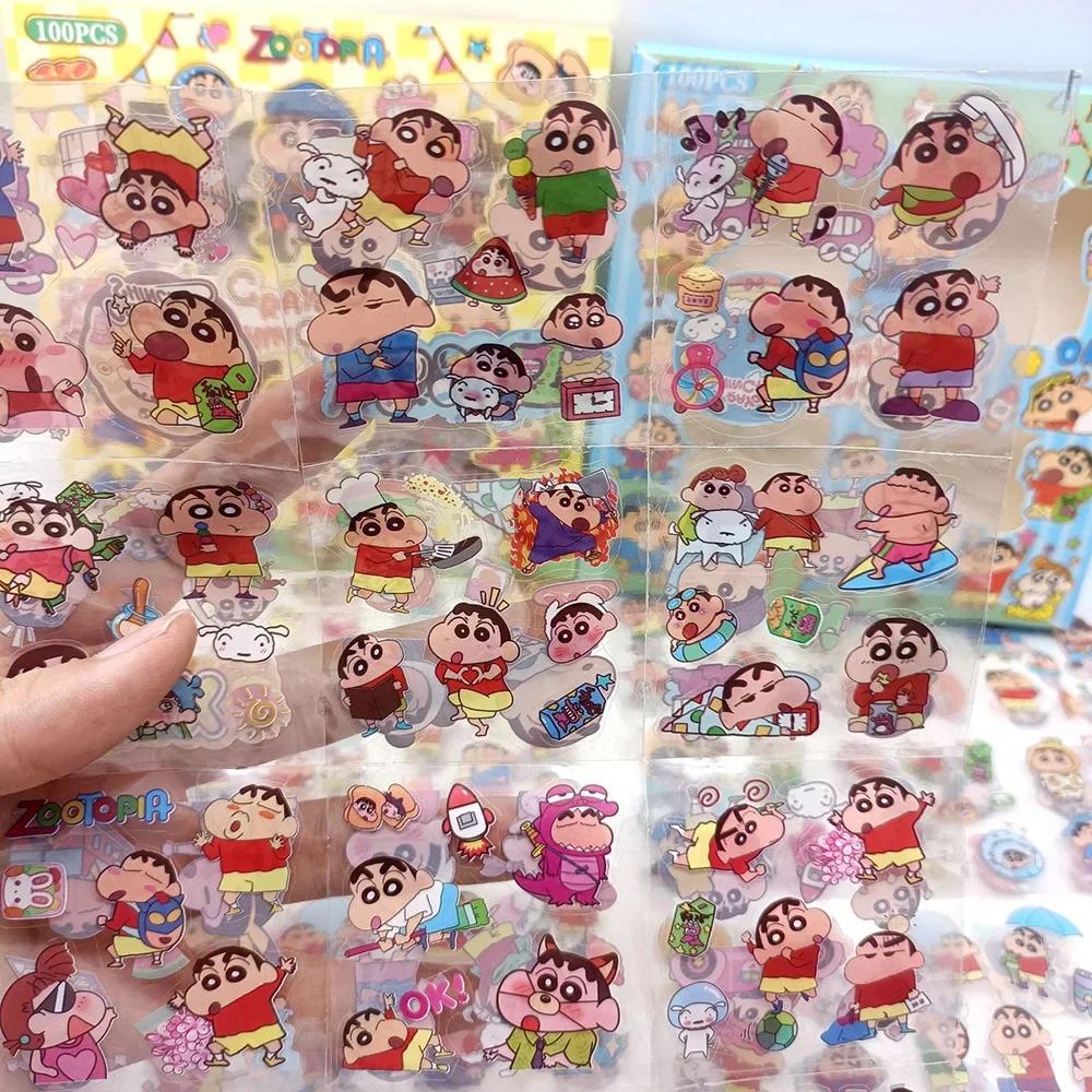 100 pièces Crayon shin-chan Anime jouets autocollants Transparent Applique ordinateur Skateboard bri