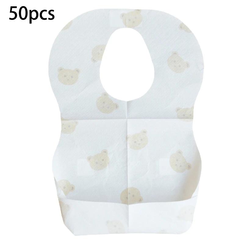 Paquet de 50 bavoirs jetables pour bébés âgés de 6 mois à 2 ans, bavoir d'alimentation ours de dessi