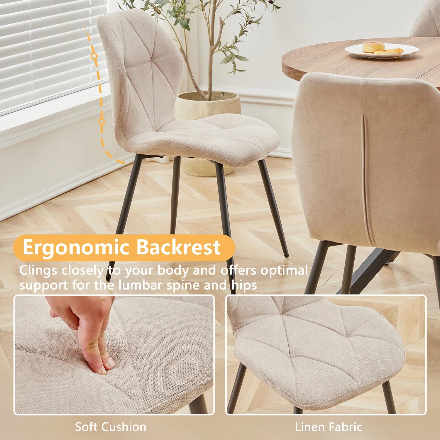 EGOONM – ensemble de 2/4/6 chaises de salle à manger rembourrées en tissu de lin, chaises de cuisine