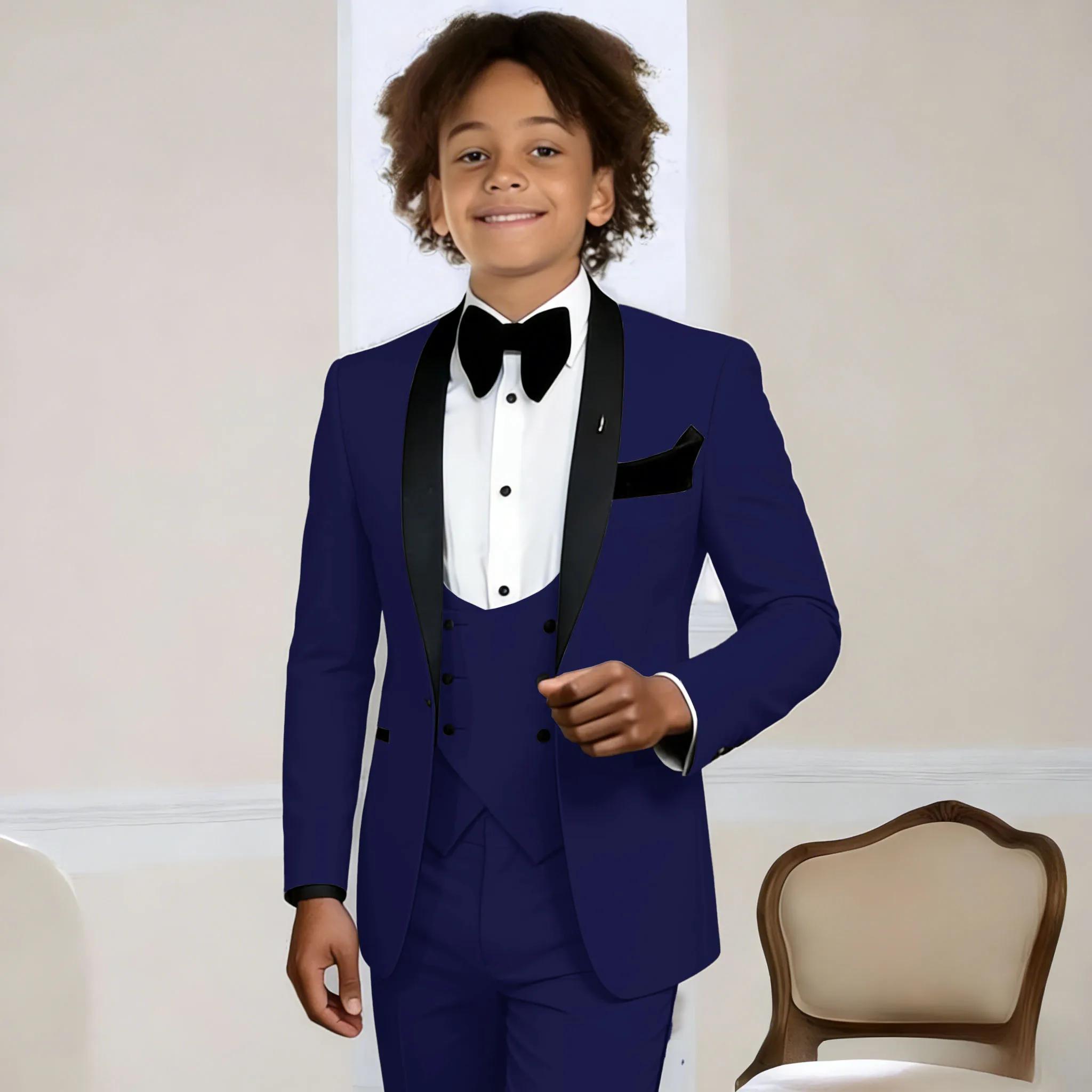 Costume gris clair 3 pièces pour garçons, smoking de mariage pour enfants, veste, pantalon, gilet, r