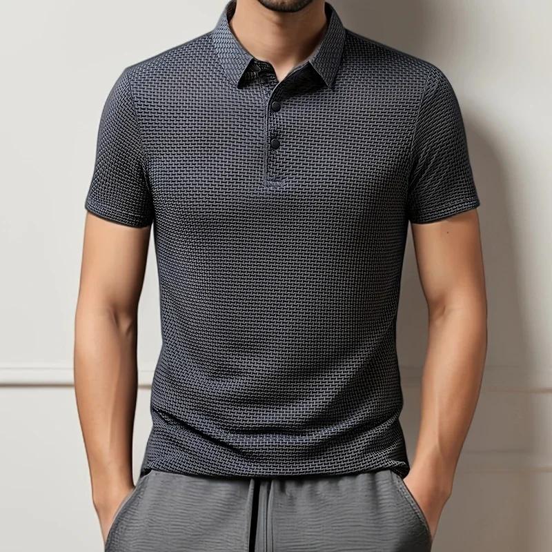 Nouveaux hommes d'affaires décontracté à manches courtes fleur d'os couleur unie POLO mode respirant