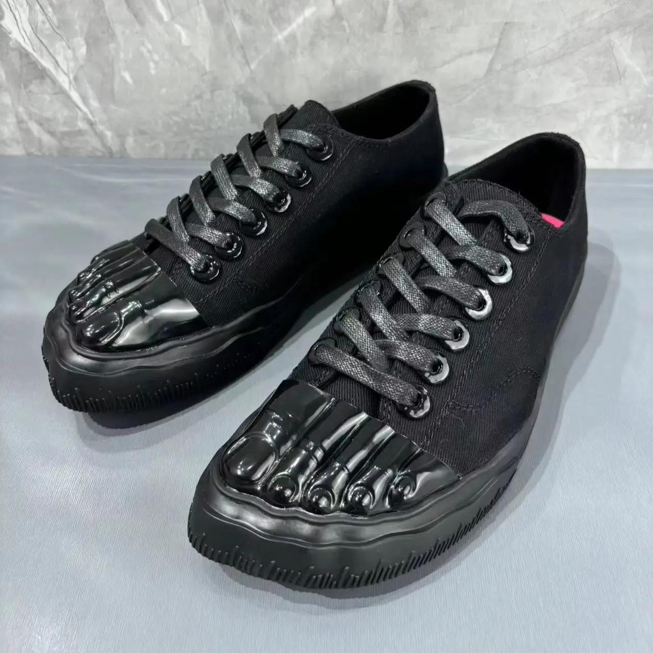 Baskets en toile dorées à cinq doigts pour hommes, chaussures de sport décontractées à lacets à seme