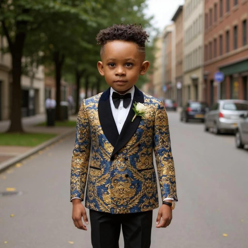 Costumes floraux pour garçons, veste à Double boutonnage avec pantalon, ensemble deux pièces, motif 