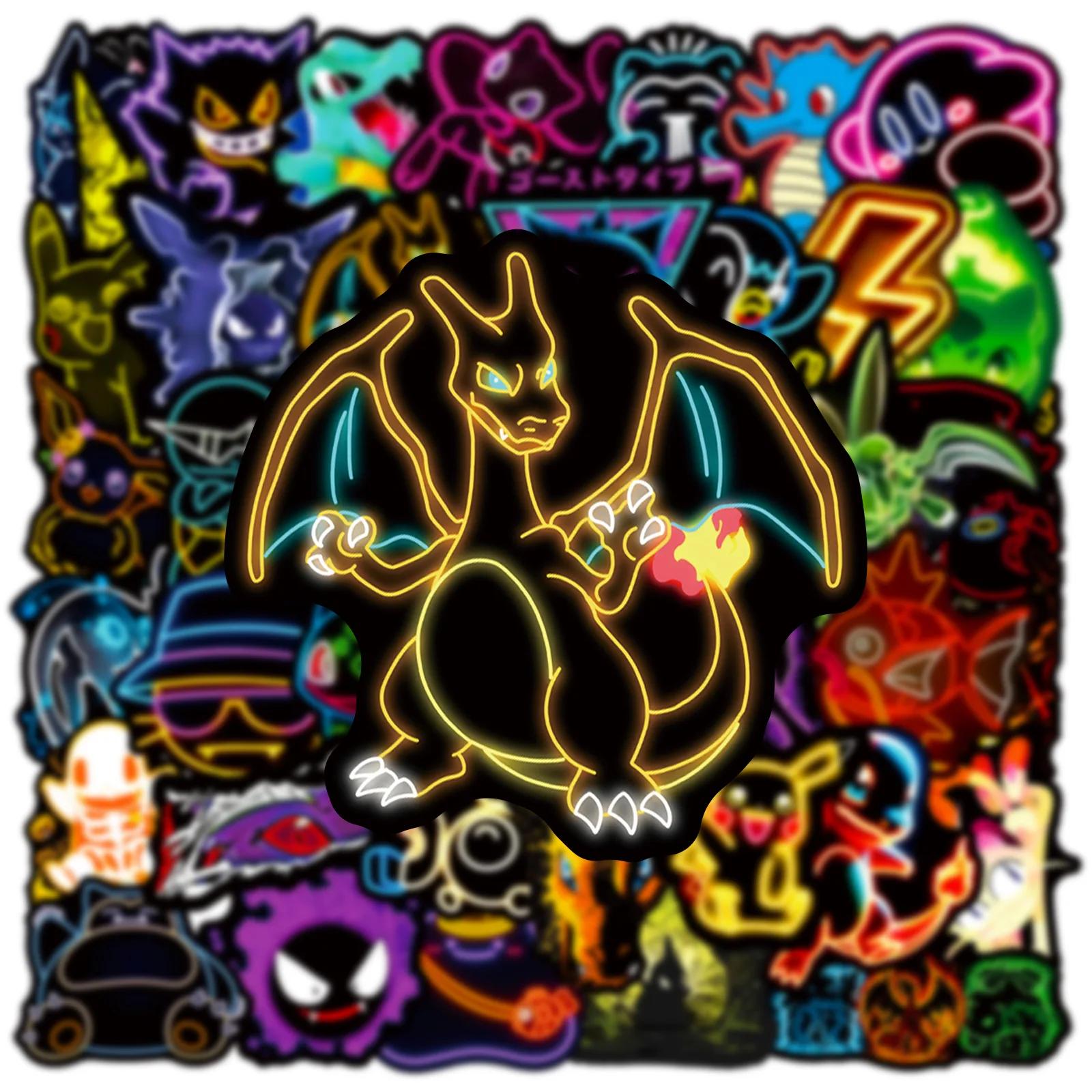 50pcs Anime néon Pokemon autocollants Pikachu dessin animé décalcomanies étanche bricolage téléphone