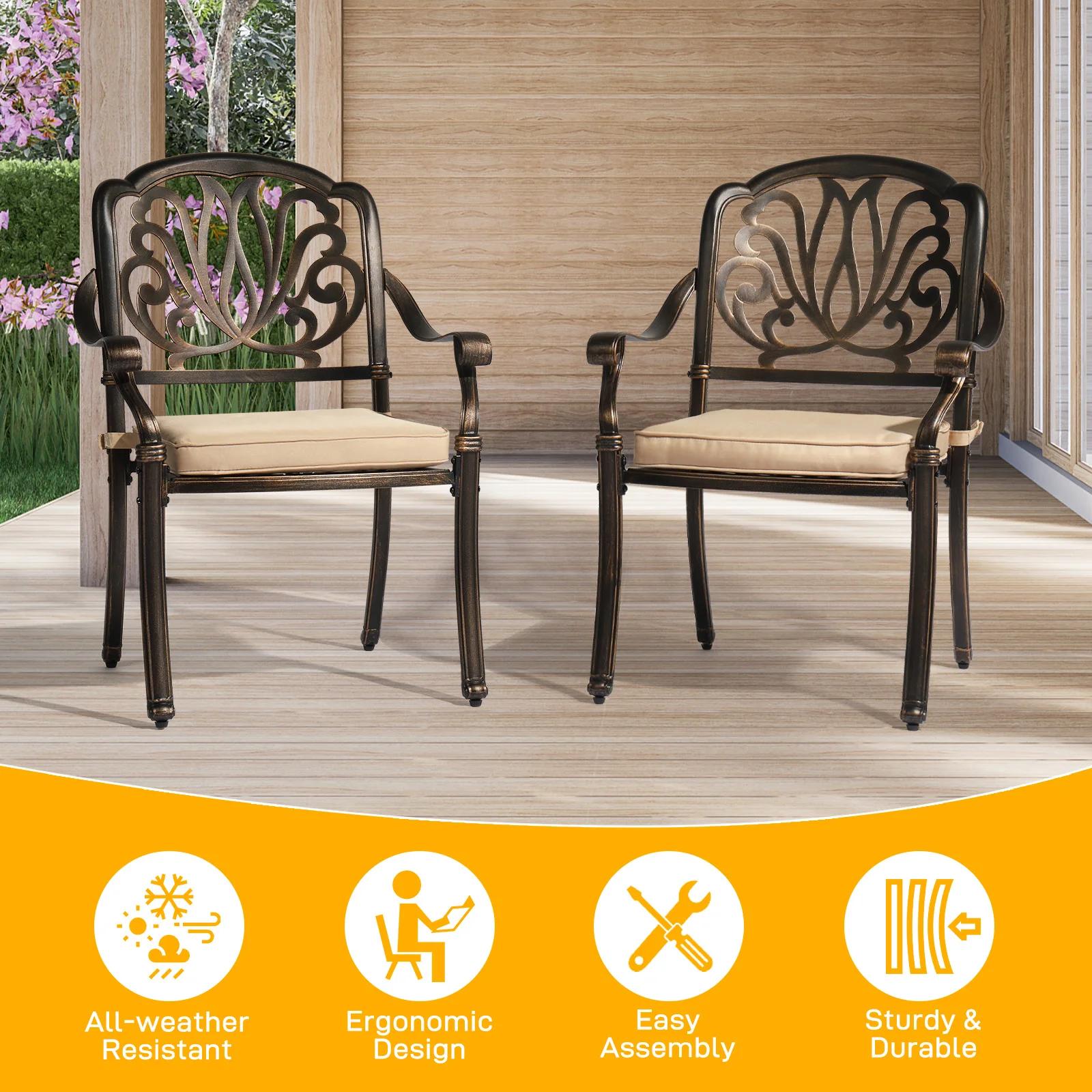 Chaises de salle à manger en fonte d'aluminium avec coussins, chaises de bistrot d'extérieur empilab
