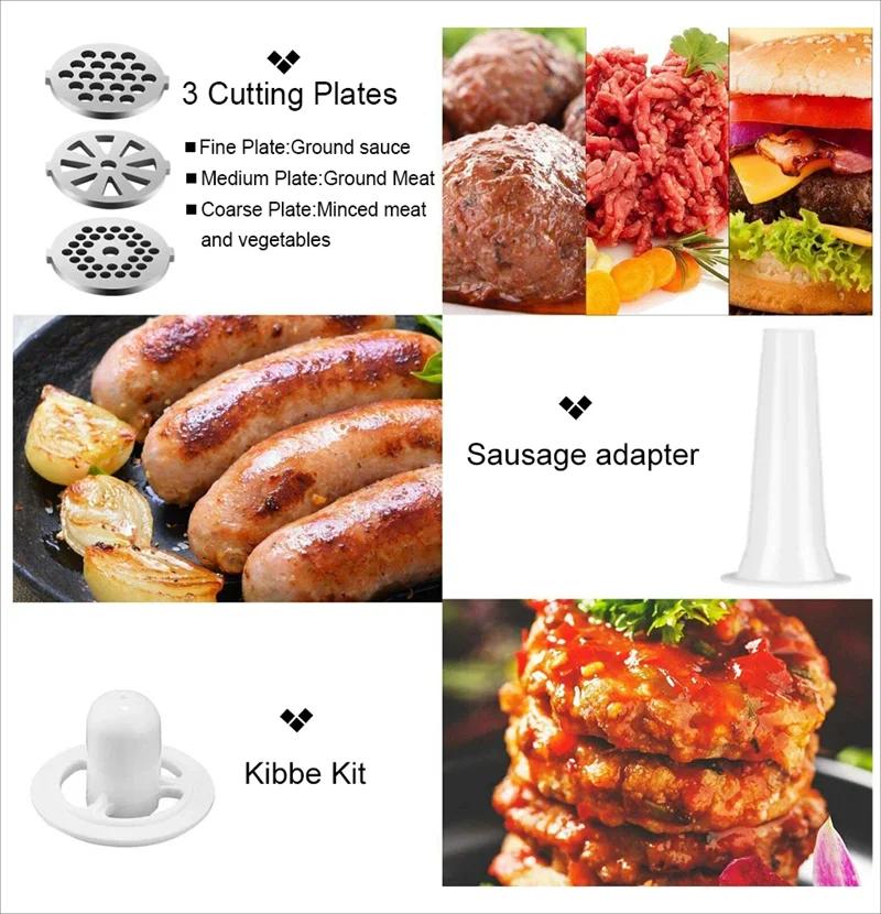 Hachoir Électrique Multifonction 2800W en Acier Inoxydable pour Viande, Légumes, Saucisses, Trancheu