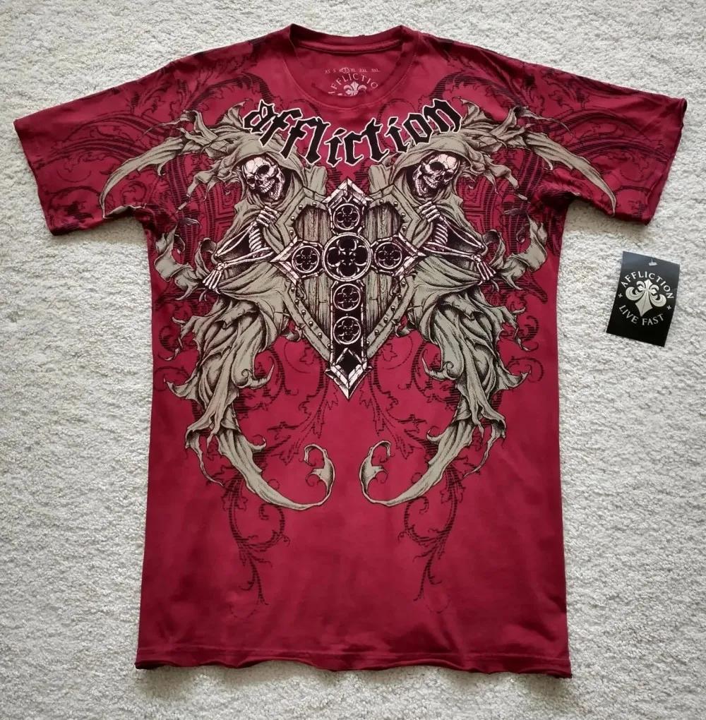 T-shirt homme été col rond doux et respirant imprimé gothique lettres, os, ailes et crânes, style eu