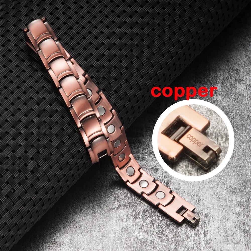 Vinterly – Bracelet magnétique en cuivre pur pour hommes, 12mm de large, thérapie magnétique en méta
