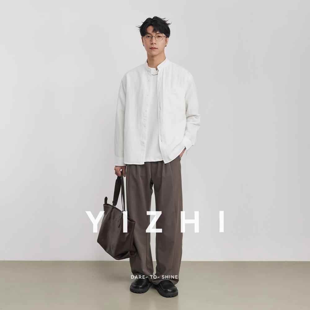 Chemise décontractée pour homme en lin, style chinois, col montant, printemps 2026, légèrement ample