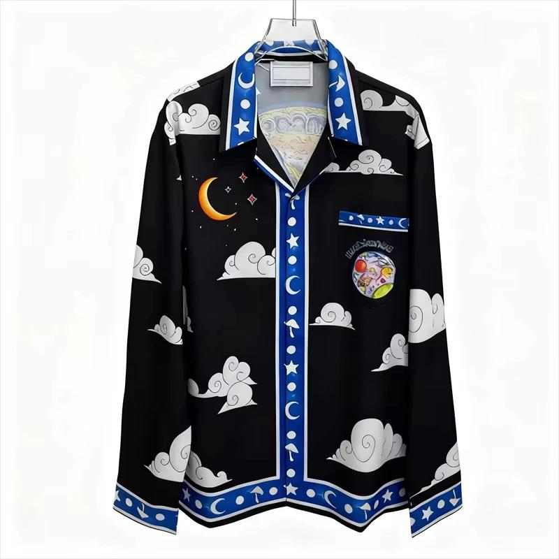 Chemise vintage imprimée de luxe 2026, manches longues, unisexe, haut décontracté, tendance, élégant