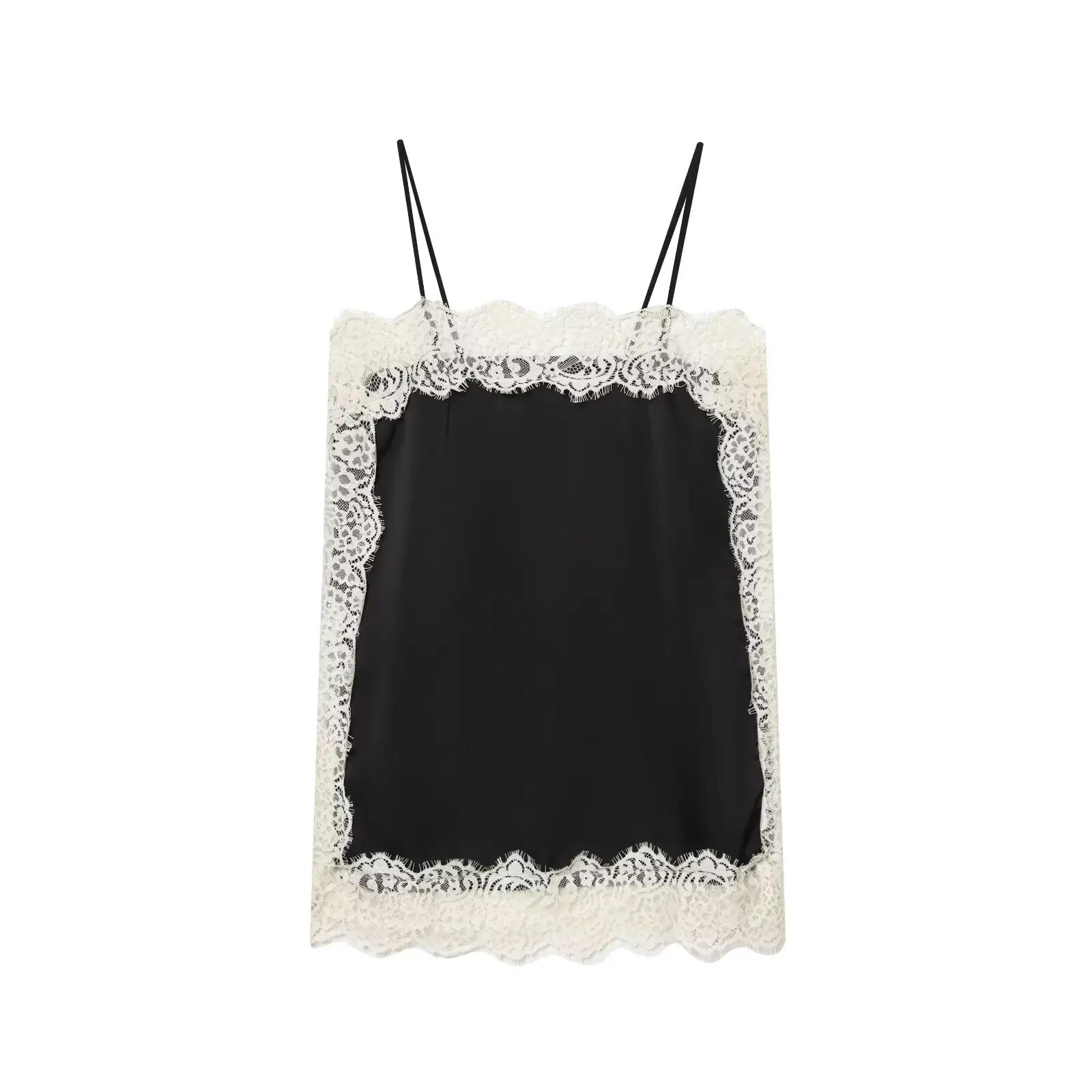 Zevity 2026 femmes Sexy dentelle couture doux Satin fronde Blouse femme Style intérieur marque chemi