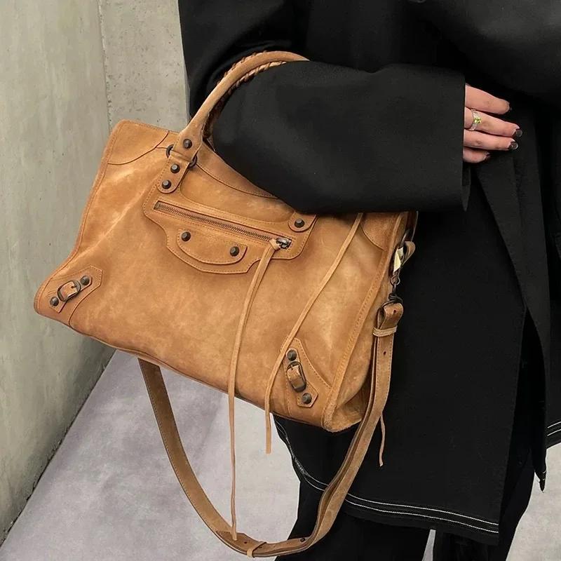 SHELKSBAG 2026 Automne – Sac à bandoulière en daim pour femme, style rétro et tendance, grande capac