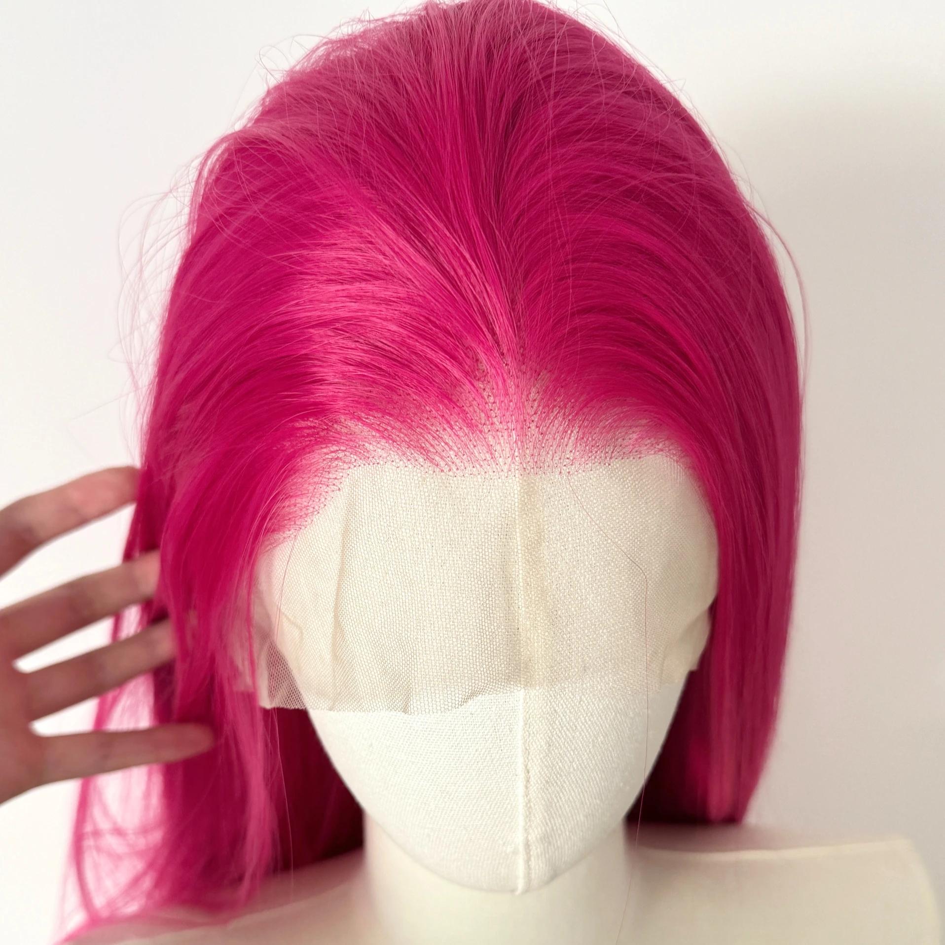 Perruque Lace Front Wig synthétique rose Ashely, 26 pouces, 13x4, longue et lisse, en Fiber résistan