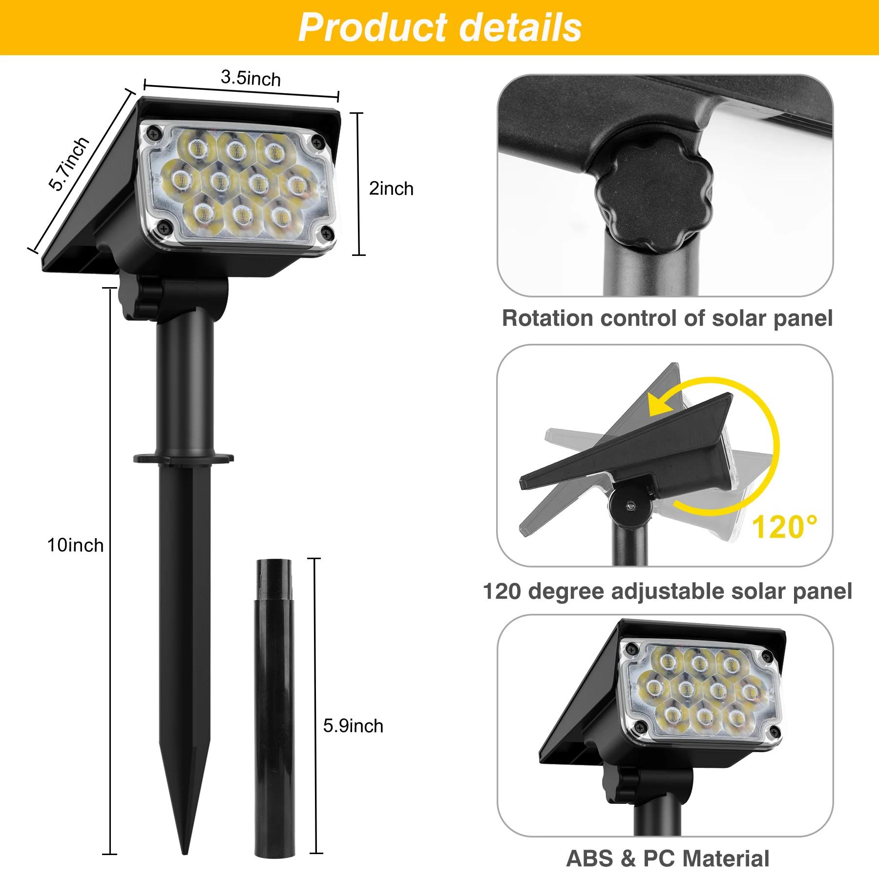 TSUN 1pc lumière solaire extérieure 3000K/6000k/RGB lumière de jardin solaire IP65 projecteur solair