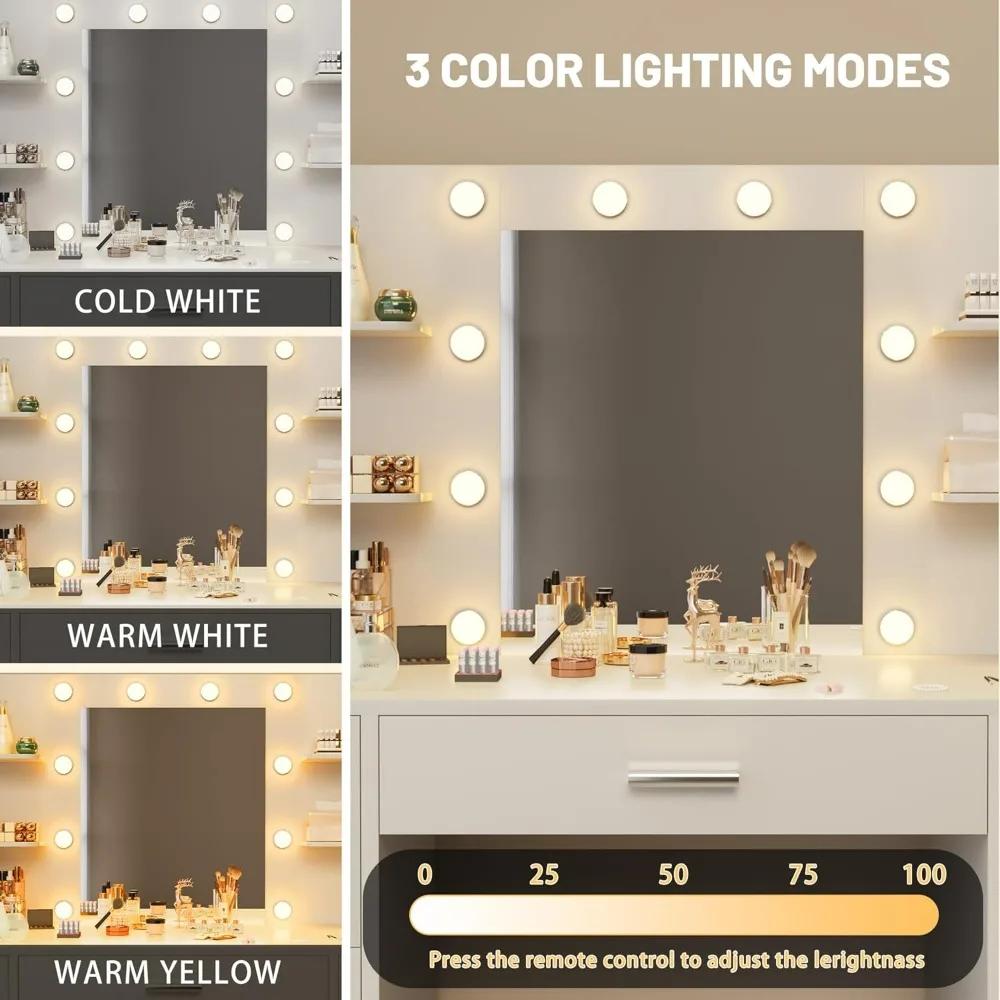 Furmax Vanity Desk avec miroir LED lumières prise de courant maquillage vanité Table 7 tiroirs 6 éta