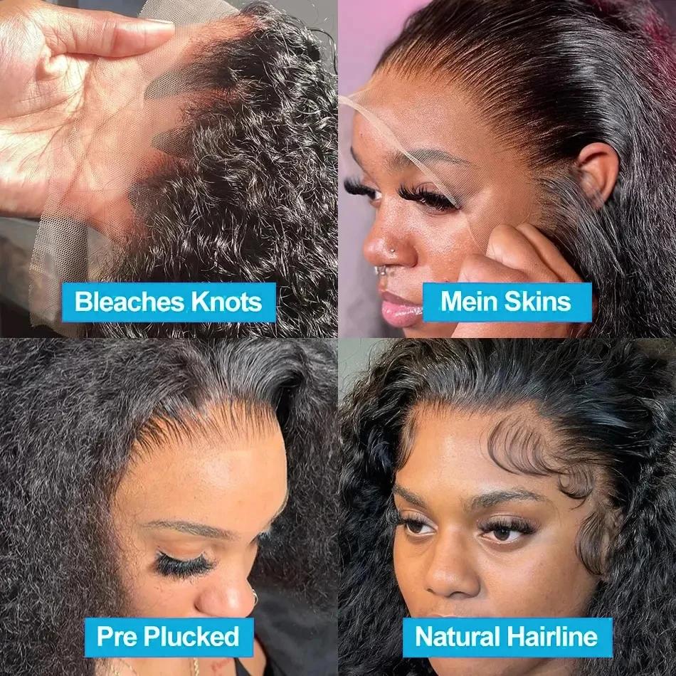 Perruque Deep Wave Lace Front Wig Remy Naturelle, Cheveux Bouclés, 13x6, 13x4, 30 Pouces, HD, pour F