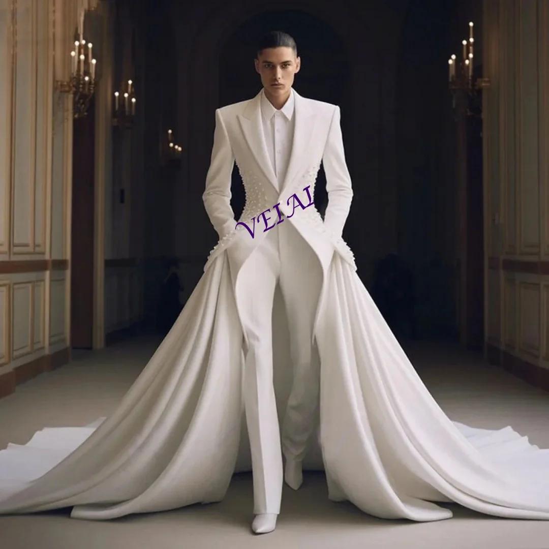 Costume de Mariage Homme Formel de Luxe, Revers Pointus, Smoking de Marié, Simple Boutonnage, Perles