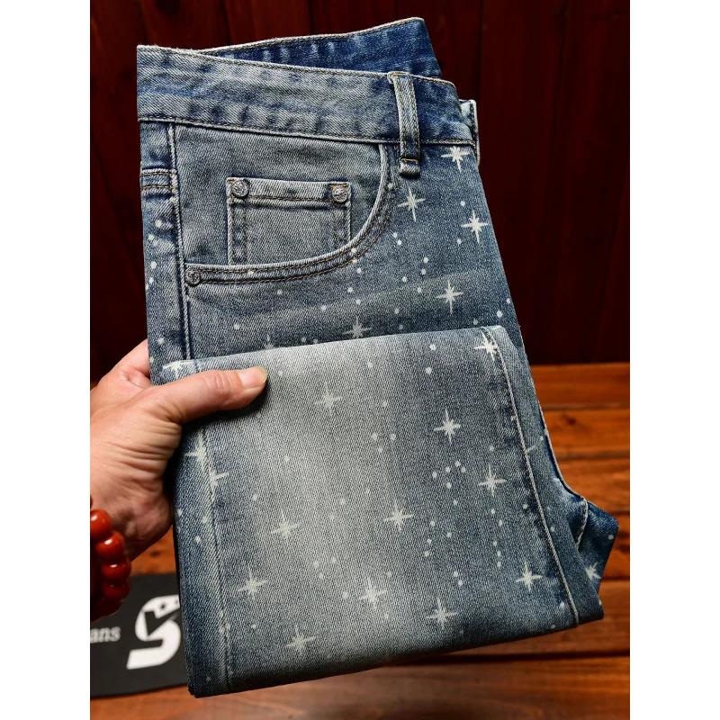 Jean de luxe léger imprimé Flash pour hommes, avec petits pieds, vêtements d'automne pour hommes, pa