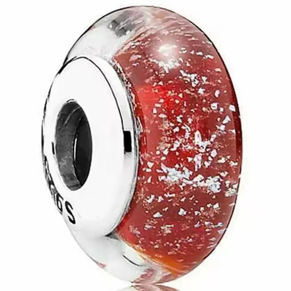 2025 classique 925 en argent Sterling couleur fleur feuille cosmique arc-en-ciel Murano verre breloq