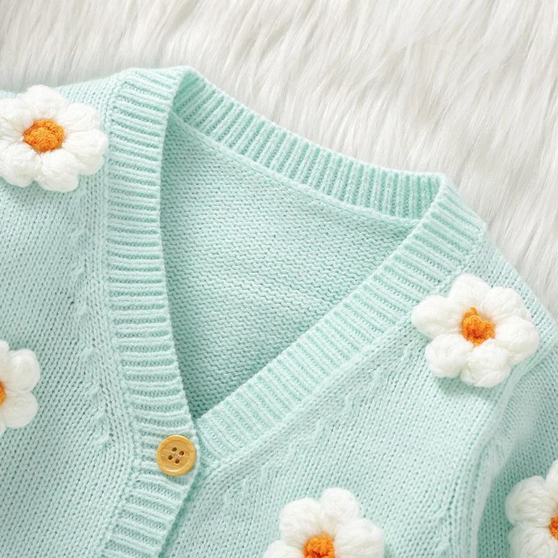 Cardigan tricoté en acrylique pour bébés filles de 6 à 36 mois, doux, manches longues, col en v, sim
