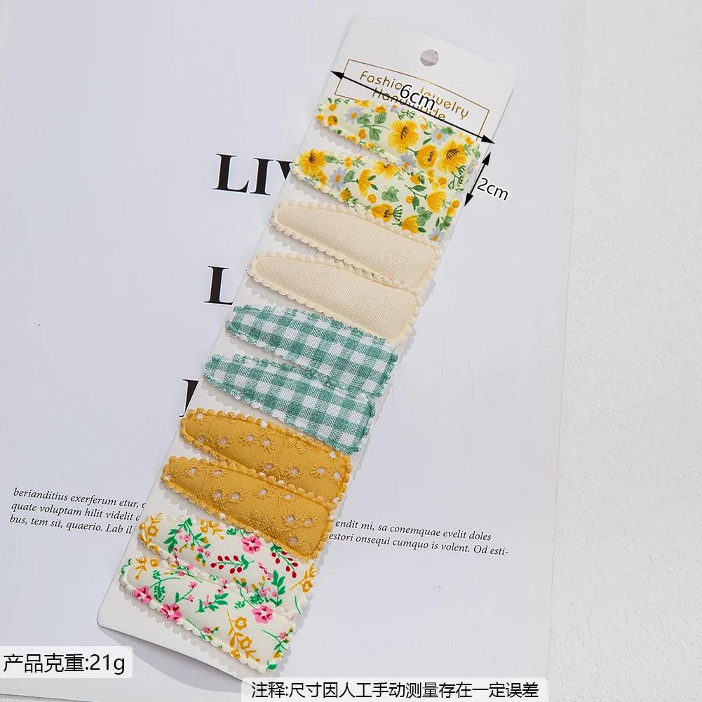 10 pièces/lot Ins 6cm fleur imprimé coton alliage cheveux arc Snap Clips ensemble tissu Plaid Bobby 