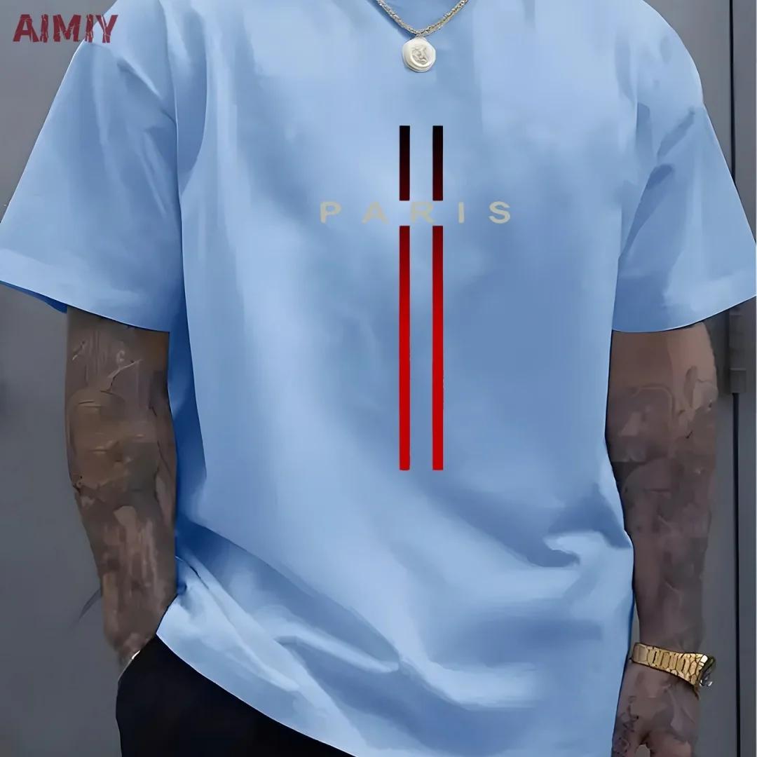 T-shirt à Manches Courtes et Col Rond pour Homme, Haut Décontracté, Imprimé de Lettres PARI, Été