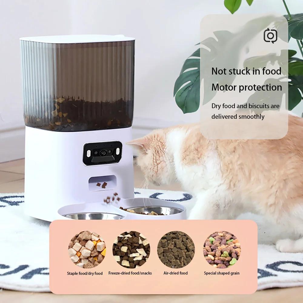 Mangeoire automatique intelligente avec caméra pour animaux de compagnie, double bols, distributeur 