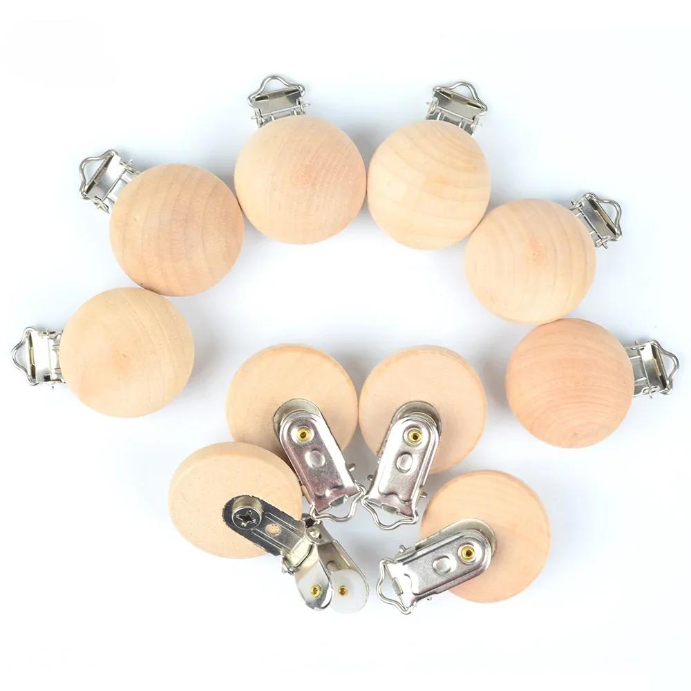 Clips de sucette en bois de hêtre naturel, 5/10 pièces, porte-factice, chaîne, pince à tétine en boi