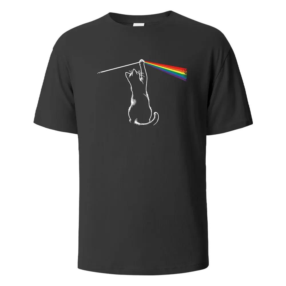 Cat Light Simplicity Printed Men's T-Shirts 100%Cotton Breathable Comfortable Tops For Men Summer O-