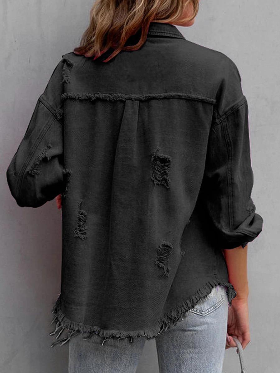 Veste en Jean déchiré et détresse pour femme, manteau en Jean pour petit ami, manches longues, bouto