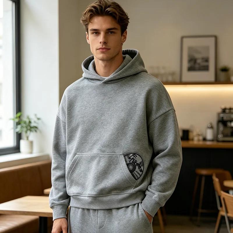 Ensemble sweat à capuche et pantalon tendance printemps, motif brodé 3D, couleur unie Y2K, ensemble 