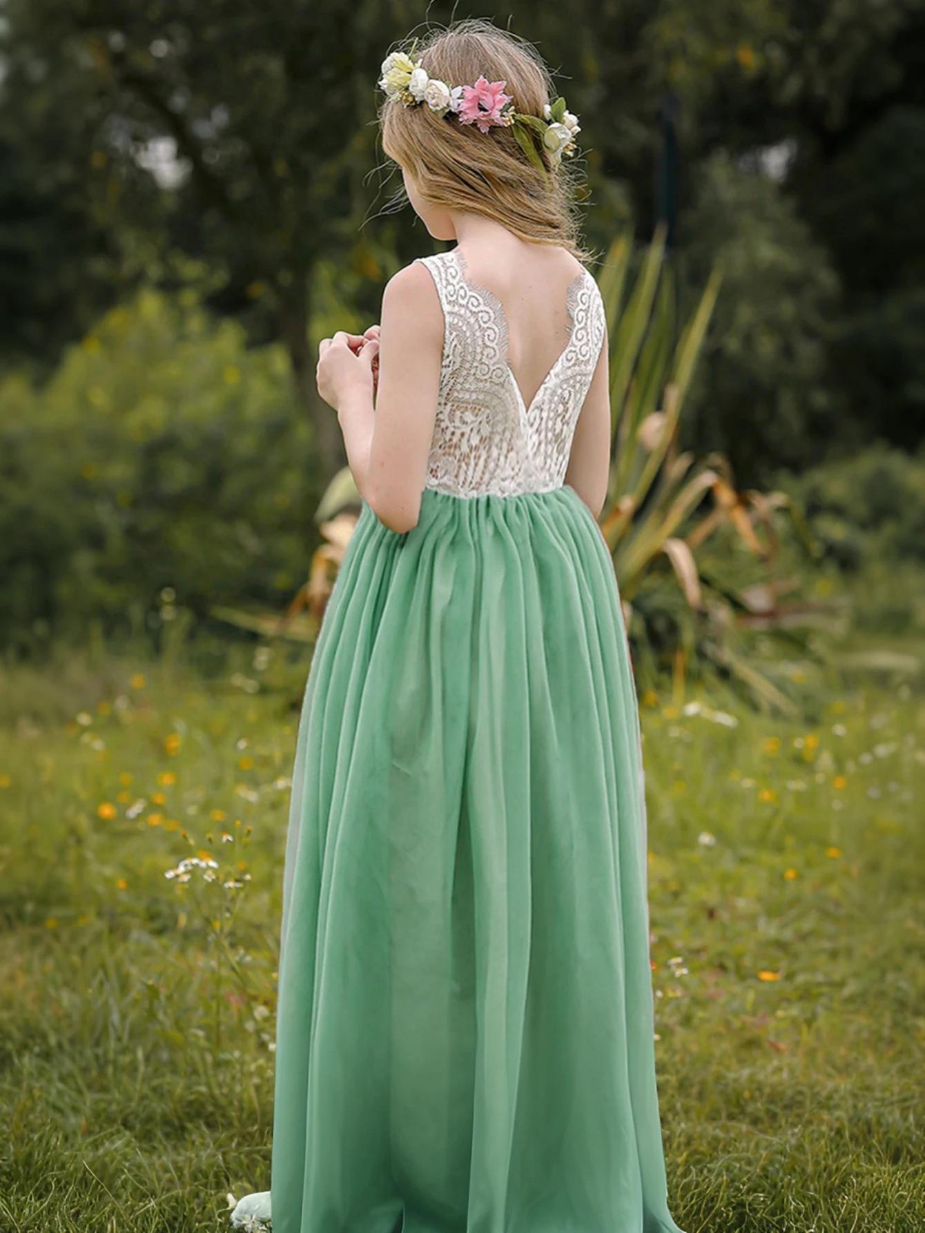 Nouvelle robe de fille de fleur bébé enfants été princesse fête dentelle robes d'anniversaire de mar