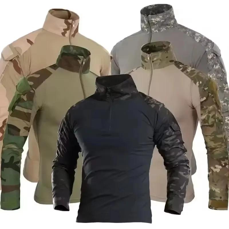 Chemise de Combat à manches longues pour hommes, chemises tactiques en coton Ripstop avec fermeture 