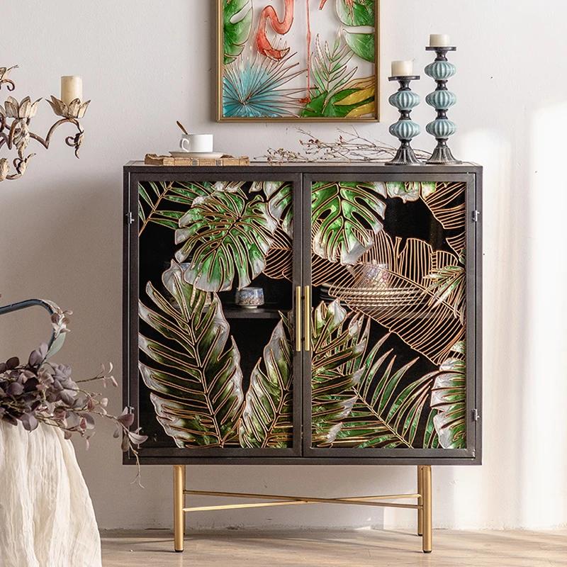 Armoire à vin de rangement en dalle de roche rétro américaine, petit placard vert français, armoire 
