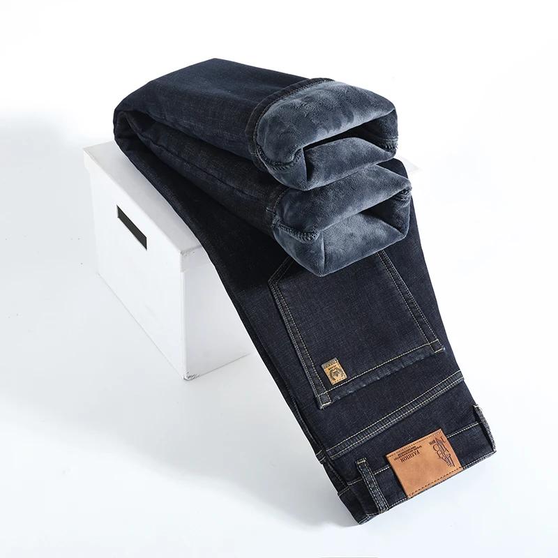 Hiver chaud polaire jean hommes épais thermique décontracté droit Denim pantalon mâle travail d'affa