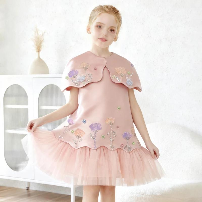 Robes d'anniversaire élégantes pour enfants 2026 avec fleurs 3D, Robe de cérémonie sans manches, Vêt