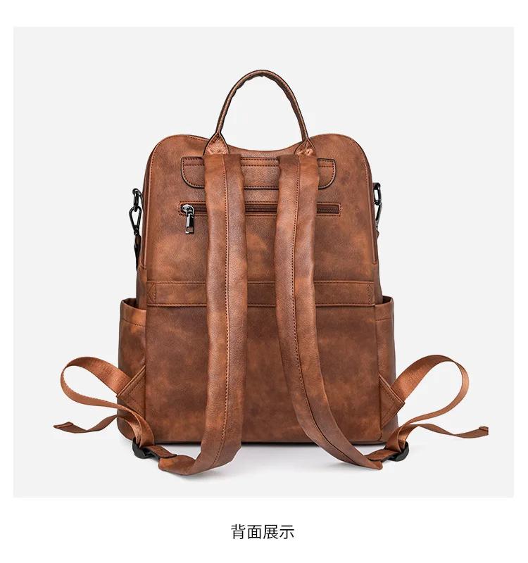 Sac à dos rétro grande capacité pour femmes, à la mode, décontracté, multifonctionnel, matériau PU, 