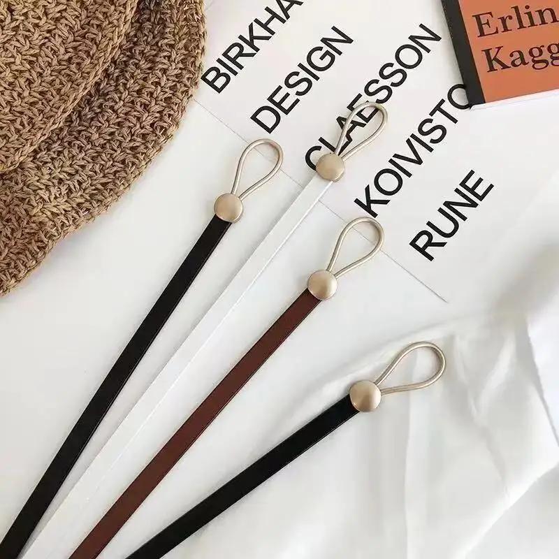 Ceinture nouée vintage sans trou pour femme, ceinture en cuir PU, document solide, environnement déc