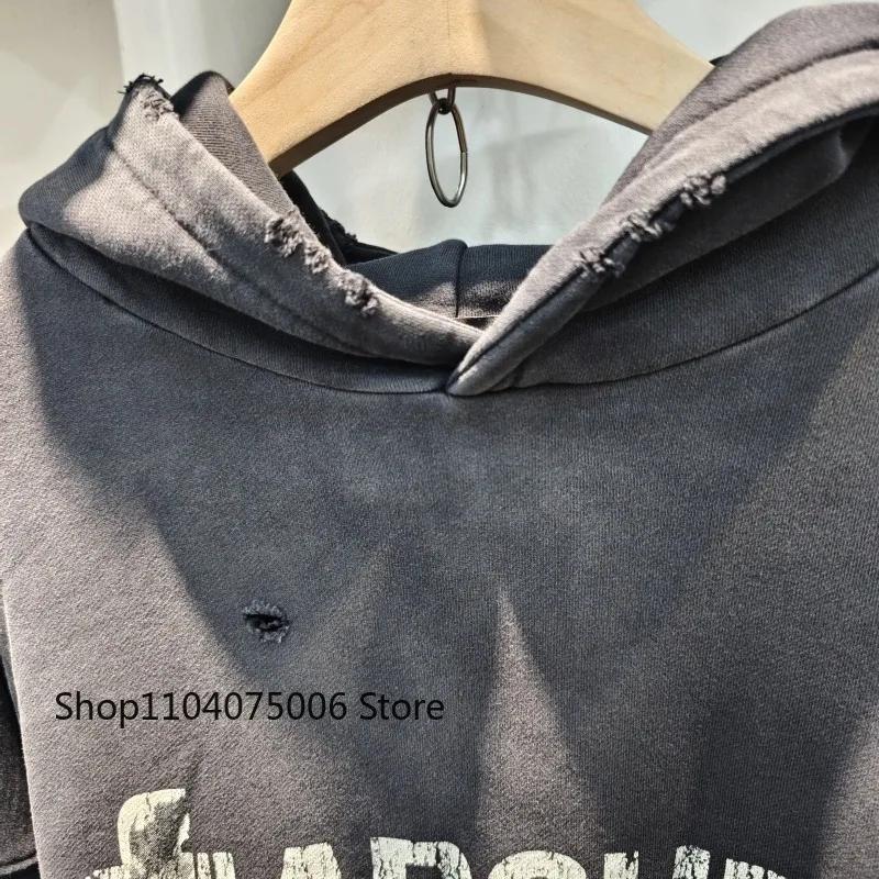 Sweat-shirt à capuche en détresse pour hommes, ample, décontracté, vêtements de sport, pull, Streetw