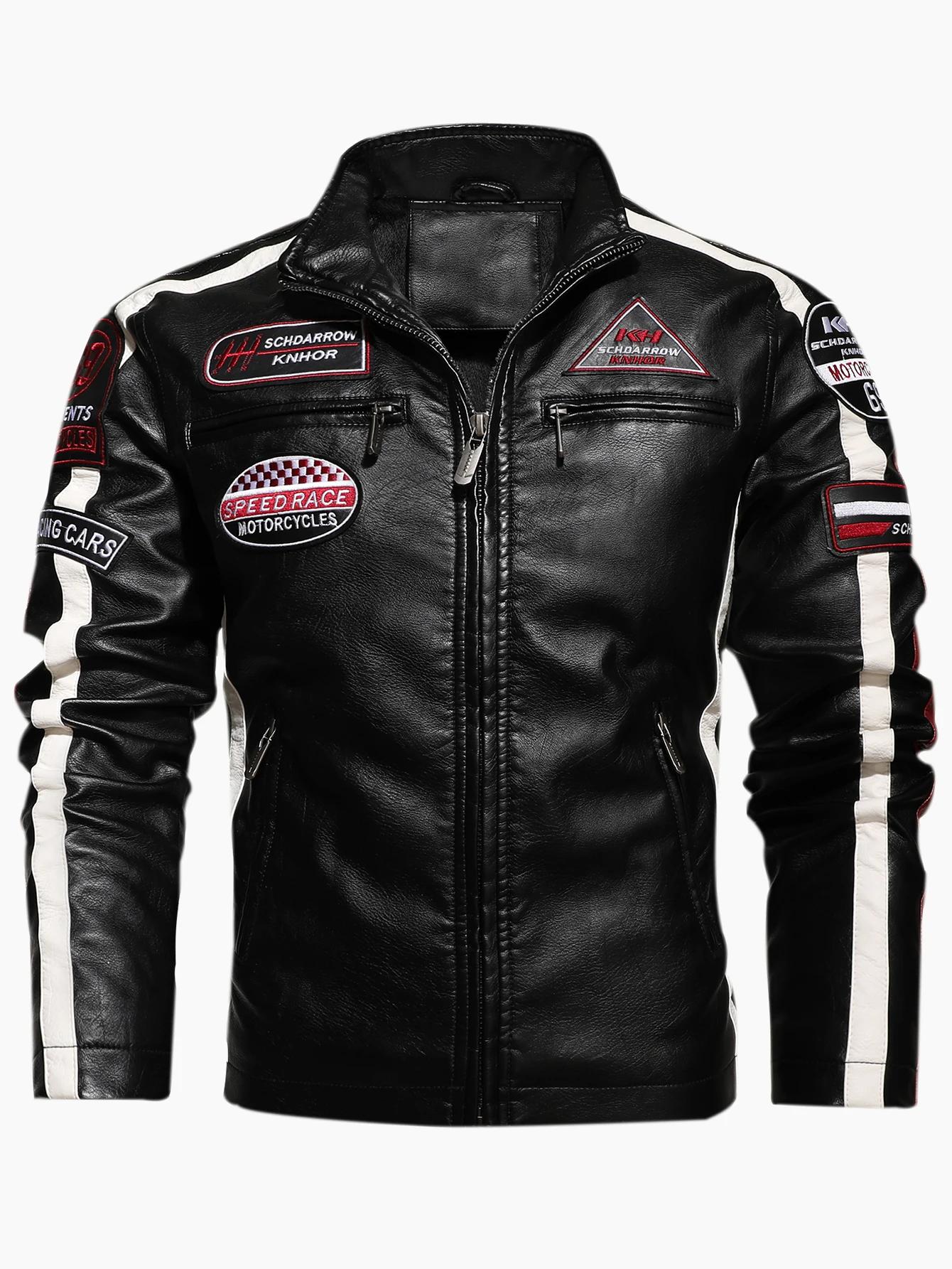Combinaison de course de moto pour hommes, veste de couleur avec étiquette en cuir PU