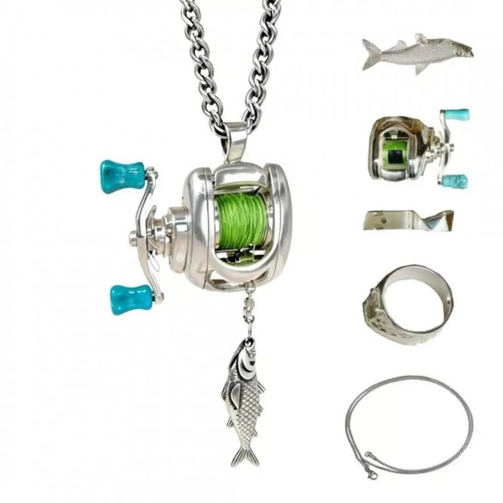 Collier de luxe avec moulinet de pêche rotatif et détachable, pendentif exquis en argent pour homme,